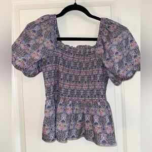 J. Crew Liberty Fabric Smocked Squareneck Blouse